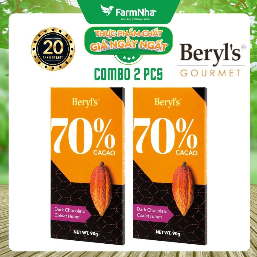 (Combo 2) Sô cô la Beryls No Added Sugar Dark 70% Chocolate 90g: Lựa Chọn Tinh Tế Cho Người Yêu Sô Cô La