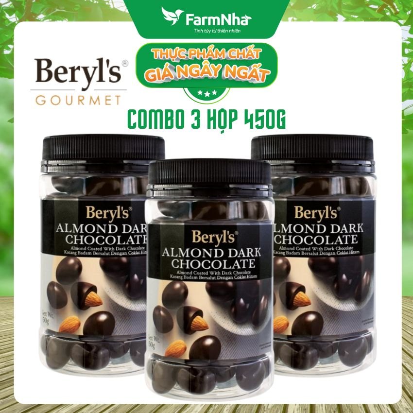 (Combo 3) Sô cô la Almond Dark Beryl's 450gr - Sô cô la đen và hạnh nhân giòn ngon thơm lừng