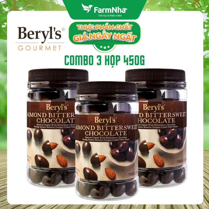 (Combo 3) Sô cô la Beryl's 450g Almond Bittersweet - Sô cô la nguyên chất và vị ngọt ngào, thơm béo của bột sữa nguyên kem