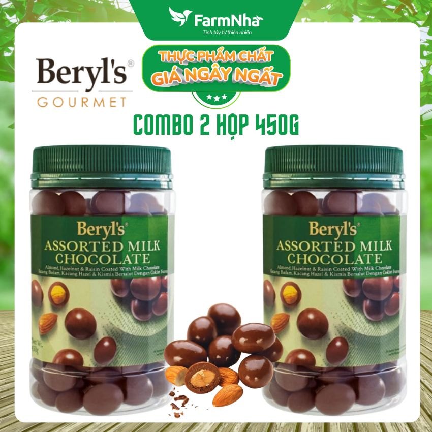 (Combo 2) Sô cô la hỗn hợp Assorted Beryl's 450g - Hương Vị độc đáo với hạnh nhân, nho khô và các loại hạt