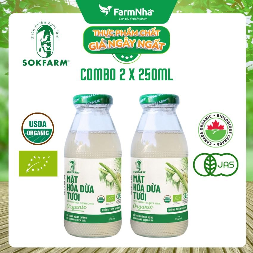 Nước uống mật hoa dừa Sokfarm 250ml - Giải khát sảng khoái, bù khoáng điện giải tự nhiên