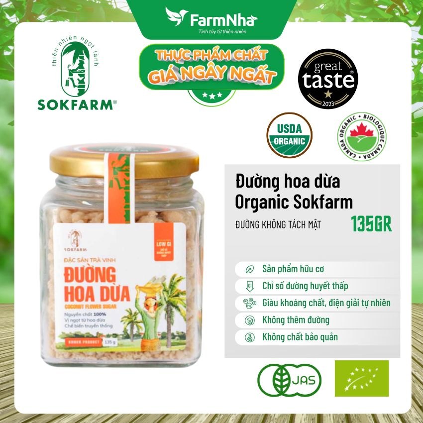 (Combo 5) Đường hoa dừa Sokfarm Hủ 135g - Chỉ số đường huyết thấp, tăng cường sức khỏe