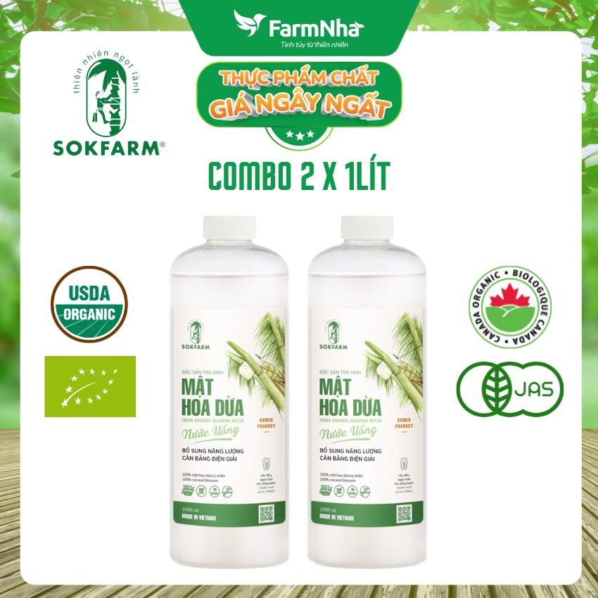 (Combo 2) Nước uống mật hoa dừa Sokfarm 1 lít - Giải khát sảng khoái, bù khoáng điện giải tự nhiên