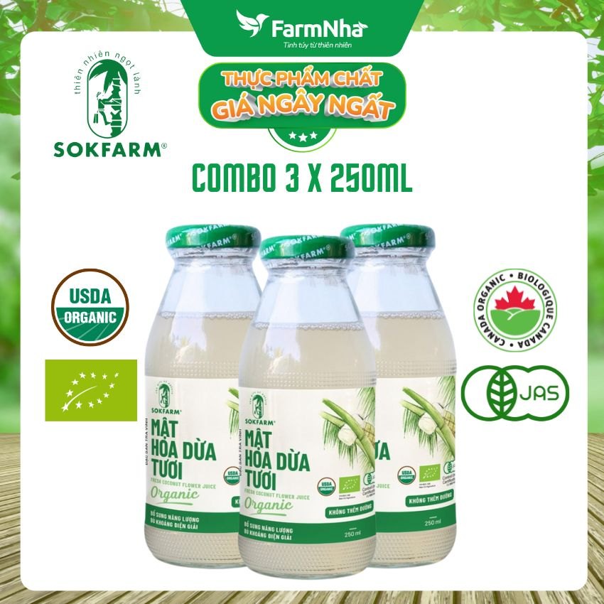 Nước uống mật hoa dừa Sokfarm 250ml - Giải khát sảng khoái, bù khoáng điện giải tự nhiên