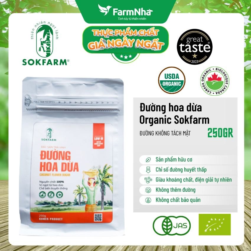 (Combo 5) Đường hoa dừa Sokfarm Túi 250gr - Chỉ số đường huyết thấp, tăng cường sức khỏe