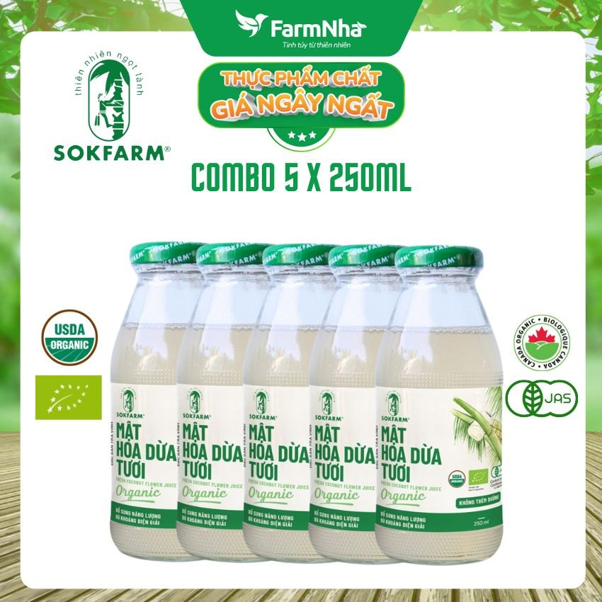 Nước uống mật hoa dừa Sokfarm 250ml - Giải khát sảng khoái, bù khoáng điện giải tự nhiên