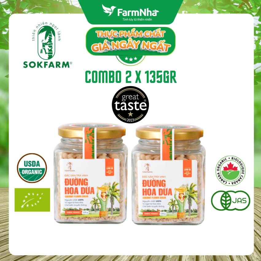 (Combo 2) Đường hoa dừa Sokfarm Hủ 135g - Chỉ số đường huyết thấp, tăng cường sức khỏe