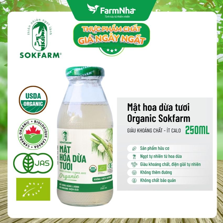 Nước uống mật hoa dừa Sokfarm 250ml - Giải khát sảng khoái, bù khoáng điện giải tự nhiên