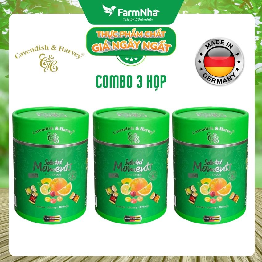 (Combo 3) Kẹo Cavendish & Harvey C&H 100g Selected Moments Fruit Drops Green - Hỗn hợp trái cây Lemon, Cherry, Orange