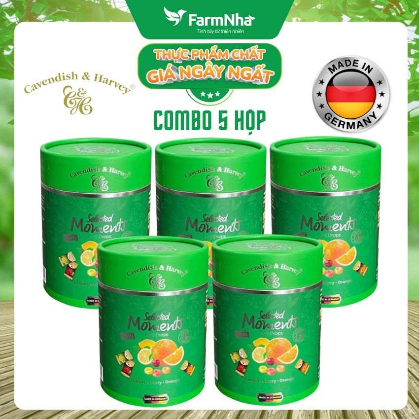 (Combo 5) Kẹo Cavendish & Harvey C&H 100g Selected Moments Fruit Drops Green - Hỗn hợp trái cây Lemon, Cherry, Orange