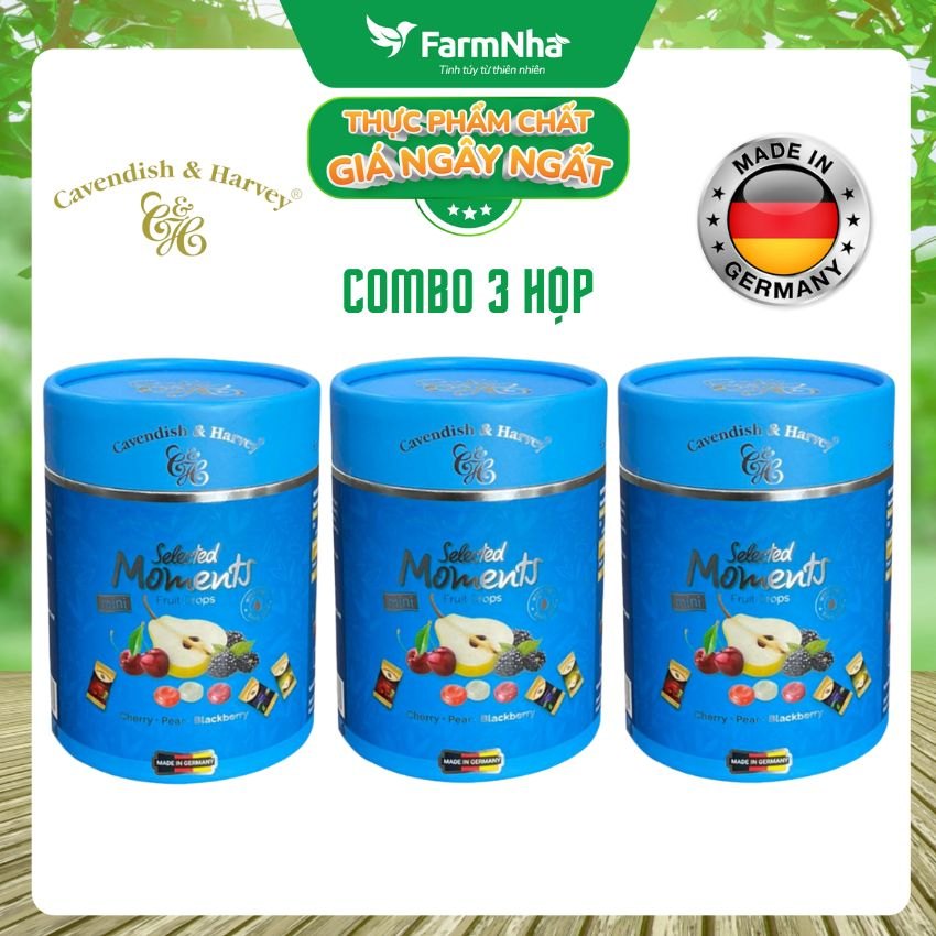 (Combo 3) Kẹo Cavendish & Harvey 100g Selected Moments Fruit Drops Blue - Hỗn hợp trái cây Lê, Anh đào, Dâu Đen