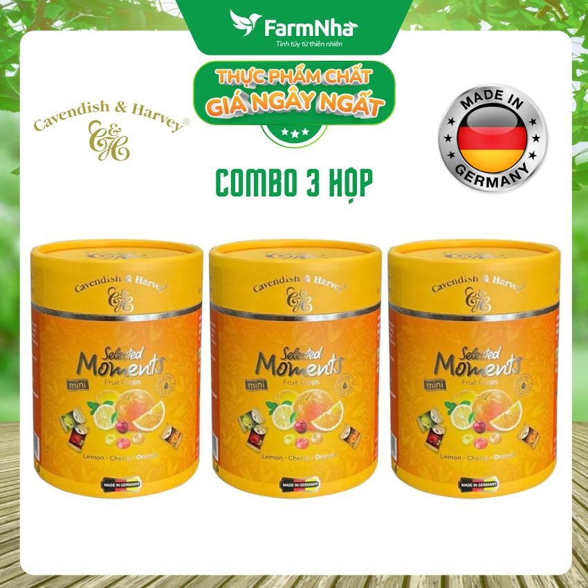 (Combo 3) Kẹo Cavendish & Harvey C&H 100g Selected Moments Fruit Drops Yellow - Hỗn hợp trái cây Lemon, Cherry, Orange