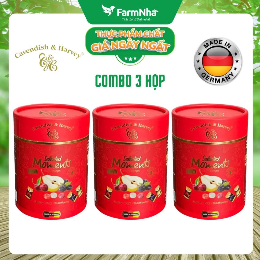 (Combo 3) Kẹo Cavendish & Harvey C&H 100g Selected Moments Fruit Drops Red - Hỗn hợp trái cây Lê, Anh đào, Dâu Đen