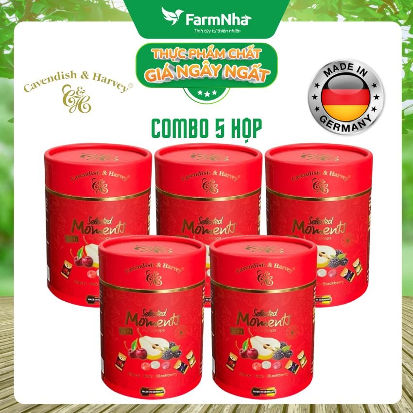 (Combo 5) Kẹo Cavendish & Harvey C&H 100g Selected Moments Fruit Drops Red - Hỗn hợp trái cây Lê, Anh đào, Dâu Đen