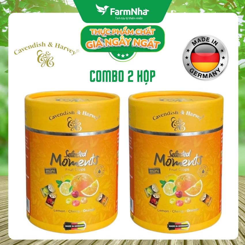 (Combo 2) Kẹo Cavendish & Harvey C&H 100g Selected Moments Fruit Drops Yellow - Hỗn hợp trái cây Lemon, Cherry, Orange