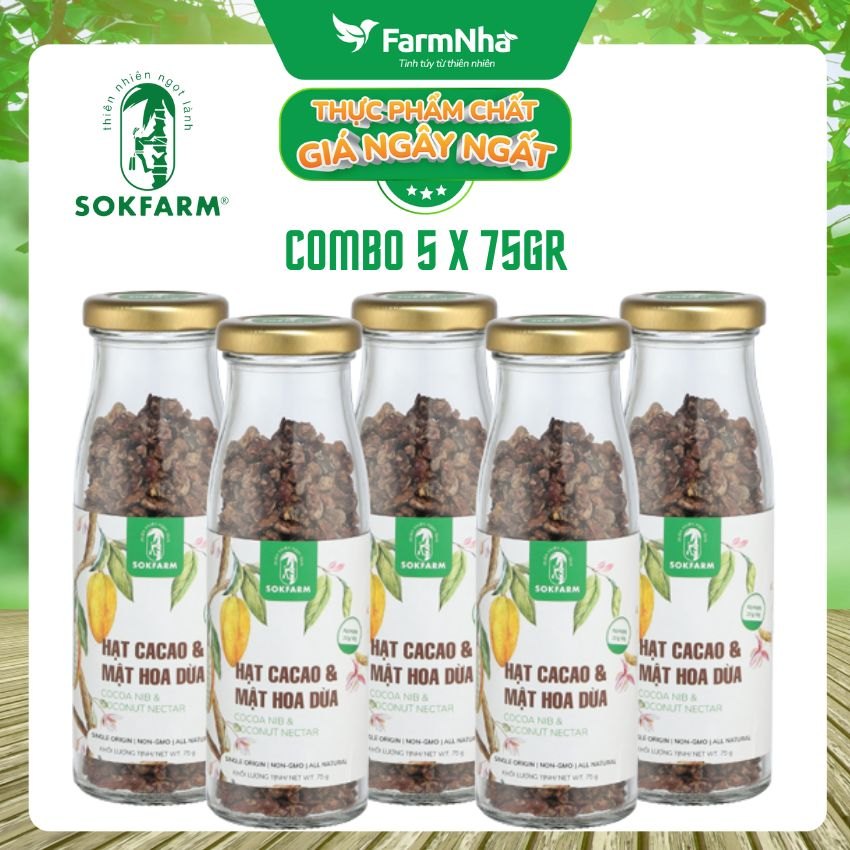 (Combo 5) Hạt cacao & Mật hoa dừa Sokfarm 75gr - Ổn Định Đường Huyết Giúp Cơ Thể Khỏe Mạnh