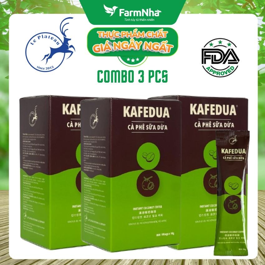 (Combo 3) Cà Phê Sữa Dừa KAFEDUA Hộp 160gr 10 gói x 16gr Le Plateau - Hương Vị Độc Đáo và Cuốn Hút