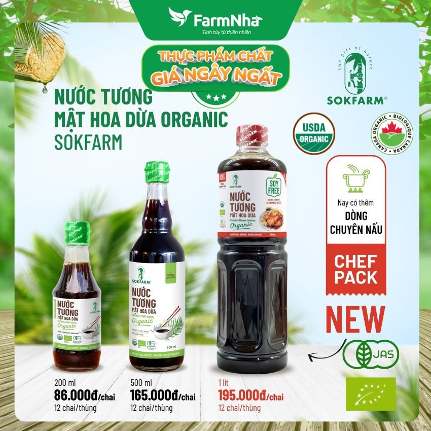 Nước tương mật hoa dừa Sokfarm 200ml - Vị Unami hữu cơ tự nhiên, vị mặn tốt cho sức khỏe