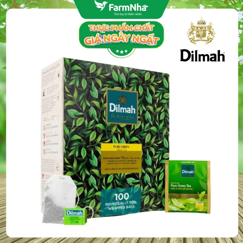 Trà Dilmah Xanh Nguyên Chất (PURE GREEN) loại túi lọc 100 túi/1.5g/12 FOOD SERVICE