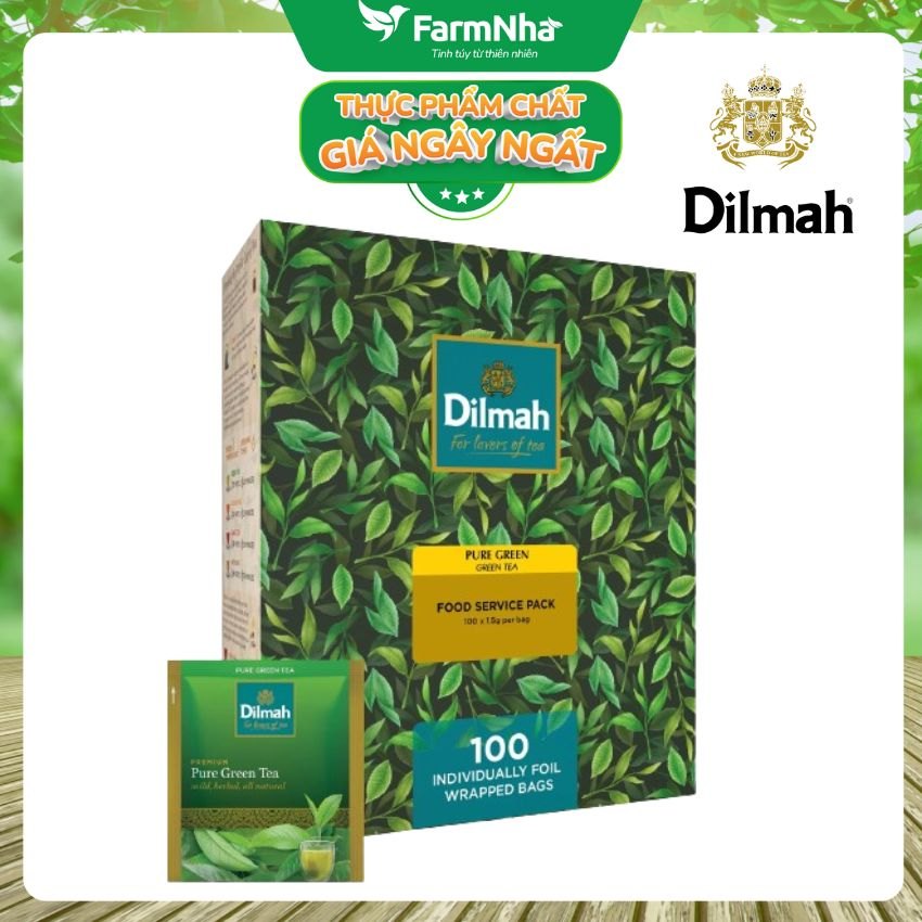 Trà Dilmah Xanh Nguyên Chất (PURE GREEN) loại túi lọc 100 túi/1.5g/12 FOOD SERVICE