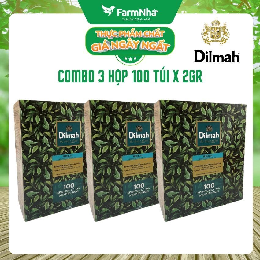 (Combo 3) Trà đen Dilmah Premium Ceylon loại túi lọc 100 túi x 2g - Tinh hoa trà Sri Lanka