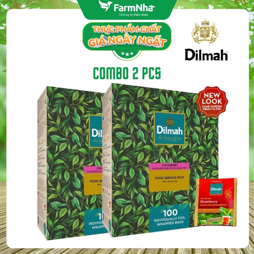 (Combo 2) Trà Dilmah hương Dâu (FOOD SERVICE) 100 túi x 2gr (túi bạc đặc biệt) - Tinh hoa trà Sri Lanka