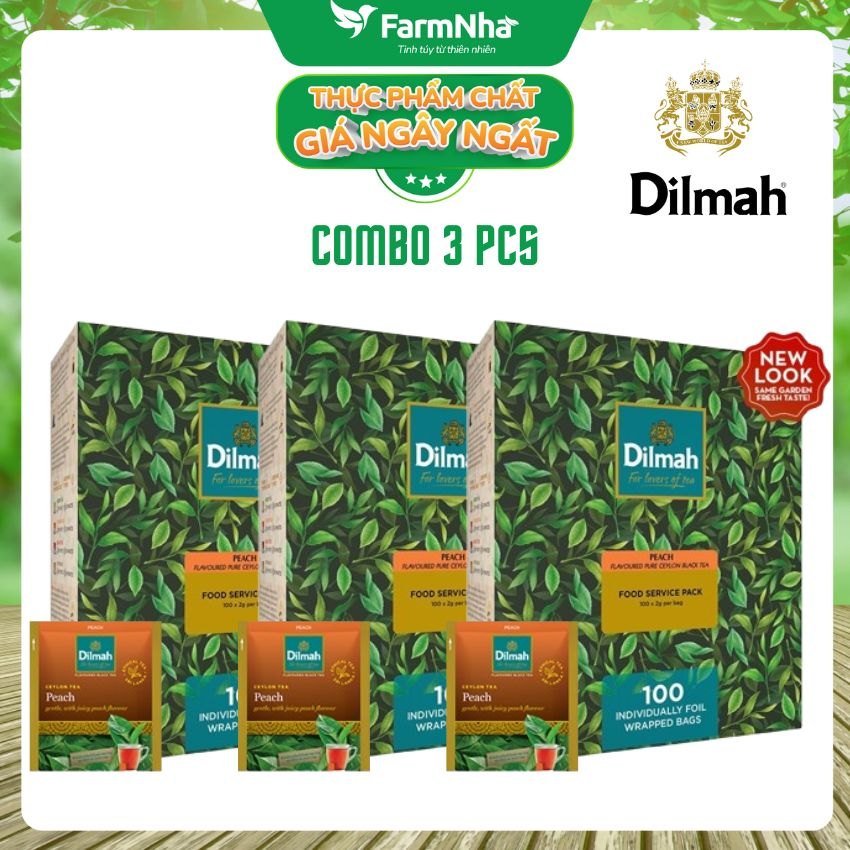 (Combo 3) Trà Dilmah hương Đào (FOOD SERVICE) 100 túi x 2gr (túi bạc đặc biệt) - Tinh hoa trà Sri Lanka