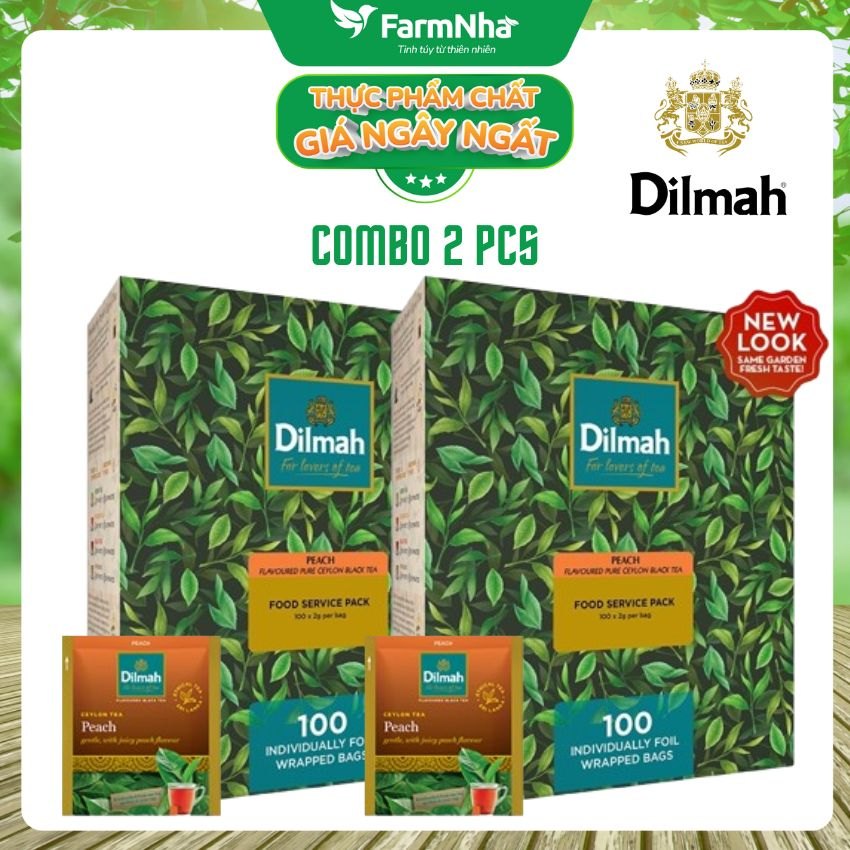 (Combo 2) Trà Dilmah hương Đào (FOOD SERVICE) 100 túi x 2gr (túi bạc đặc biệt) - Tinh hoa trà Sri Lanka