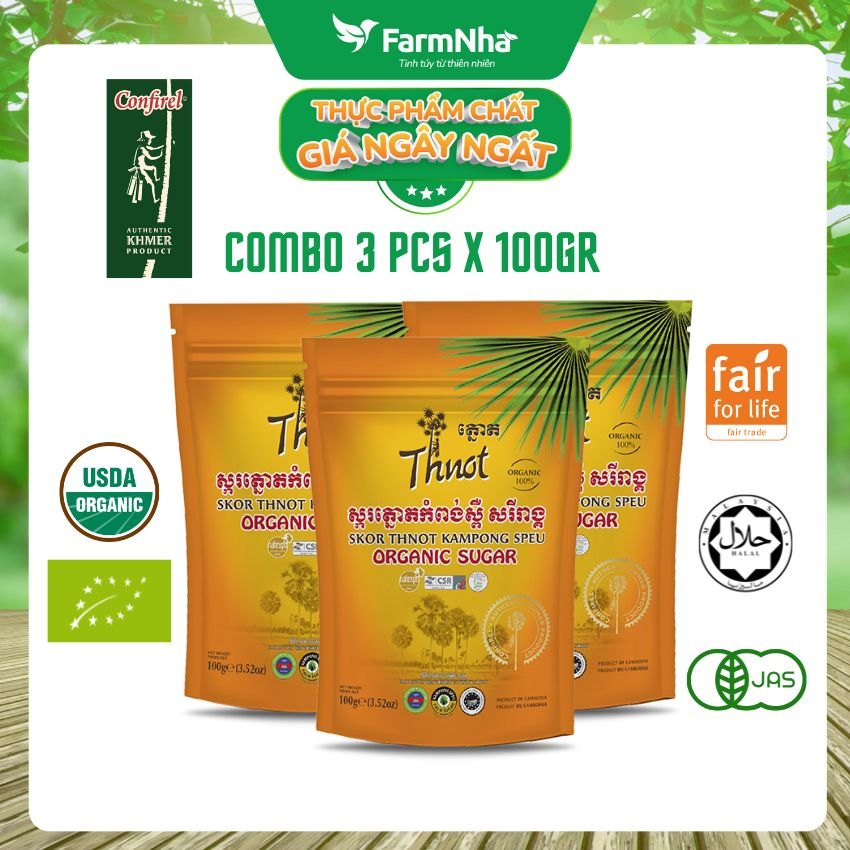 (Combo 3) Đường Thốt Nốt Hữu Cơ Confirel 100gr - Sản phẩm tự nhiên an toàn từ Xứ Sở Chùa Tháp Campuchia