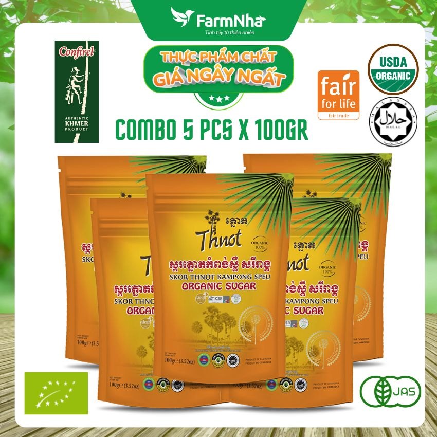 (Combo 5) Đường Thốt Nốt Hữu Cơ Confirel 100gr - Sản phẩm tự nhiên an toàn từ Xứ Sở Chùa Tháp Campuchia