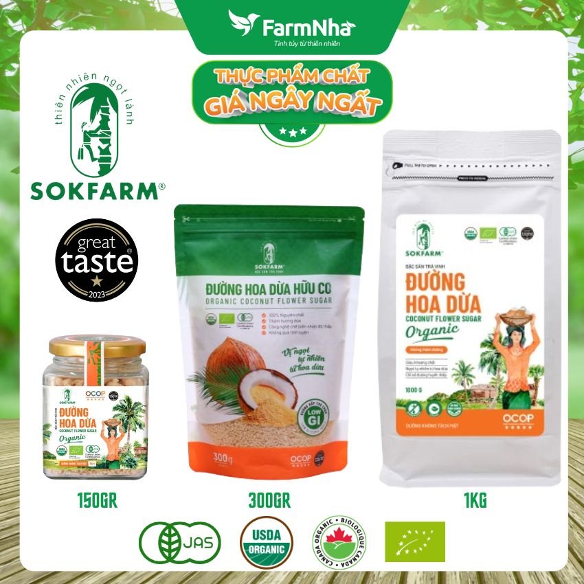 (Combo 3) Đường hoa dừa Hữu Cơ Sokfarm Hủ 150gr - Chỉ số đường huyết thấp, tăng cường sức khỏe