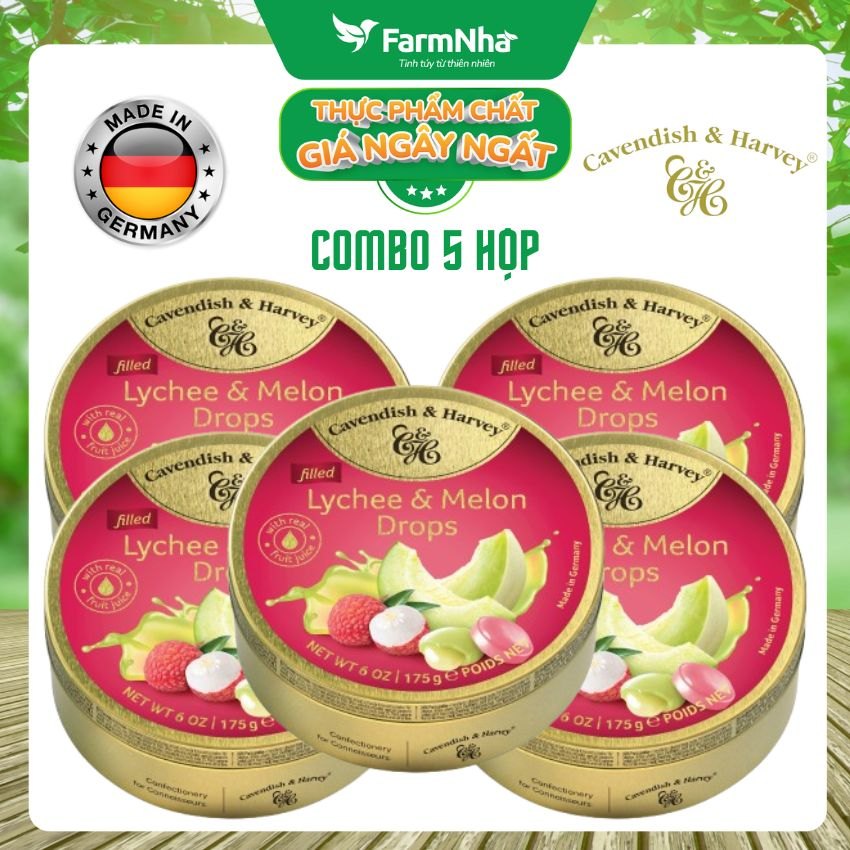 (Combo 5) Kẹo trái cây Cavendish & Harvey vị Lychee & Melon 175g - Trải Nghiệm Hương Vị Ngọt Ngào Từ Trái Cây Tự Nhiên