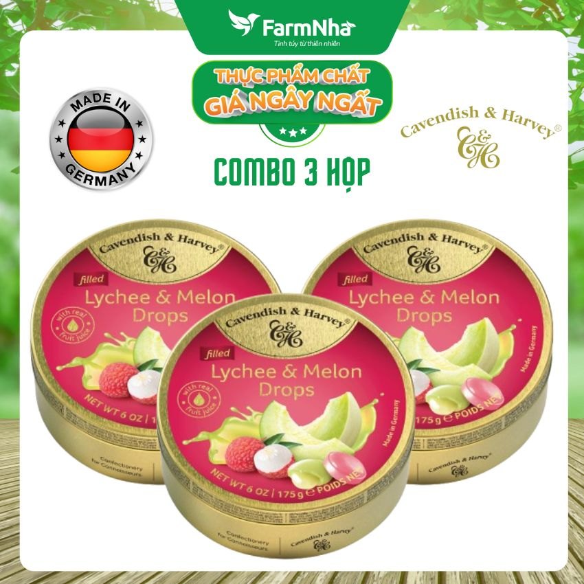 (Combo 3) Kẹo trái cây Cavendish & Harvey vị Lychee & Melon 175g - Trải Nghiệm Hương Vị Ngọt Ngào Từ Trái Cây Tự Nhiên