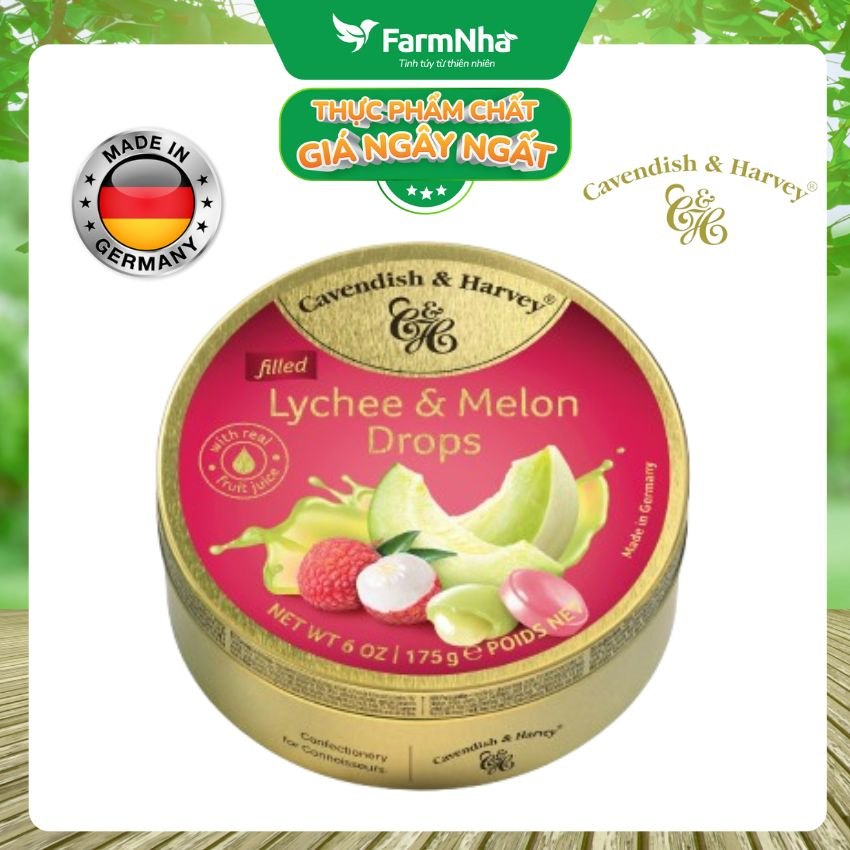 Kẹo trái cây Cavendish & Harvey vị Lychee & Melon 175g - Trải Nghiệm Hương Vị Ngọt Ngào Từ Trái Cây Tự Nhiên