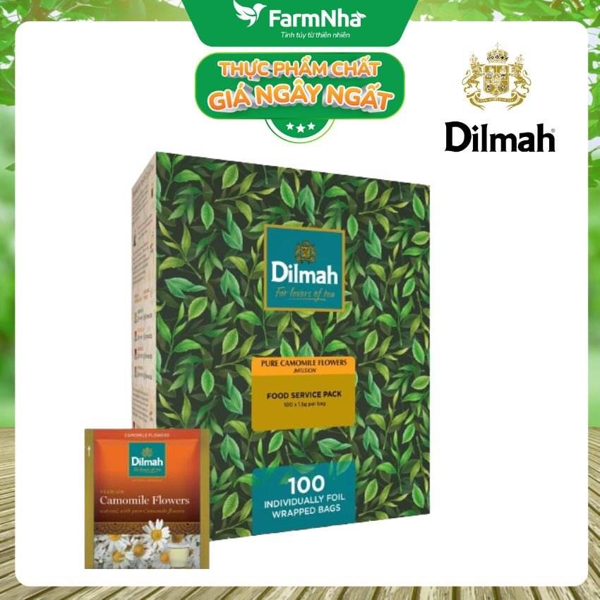 Trà Dilmah Pure Camomile 150g 100 Túi x 1.5g (Túi Bạc Riêng Biệt) – Thảo Dược từ Hoa Cúc giúp Thư Giãn và Cải Thiện Giấc Ngủ