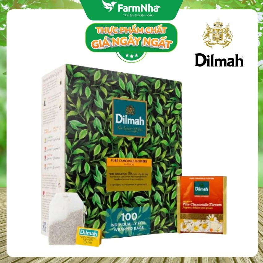 Trà Dilmah Pure Camomile 150g 100 Túi x 1.5g (Túi Bạc Riêng Biệt) – Thảo Dược từ Hoa Cúc giúp Thư Giãn và Cải Thiện Giấc Ngủ