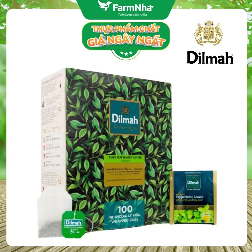 (Combo 2) Trà Dilmah Pure Peppermint Túi Lọc 150g 100 Túi x 1.5g (Túi bạc riêng biệt) – Trà Thảo Dược Bạc Hà Tươi Mát