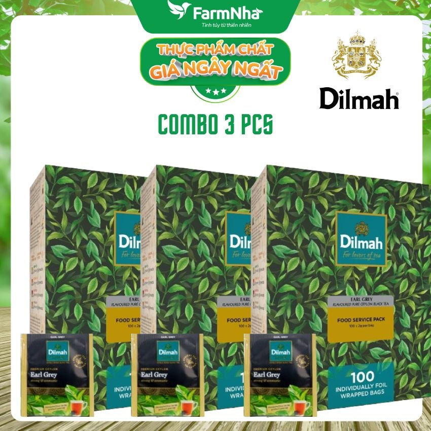 (Combo 3) Trà Dilmah Premium Ceylon Earl Grey Tea 200g 100 túi x 2g (Túi Bạc Riêng Biệt) - Tinh Hoa Trà Bá Tước