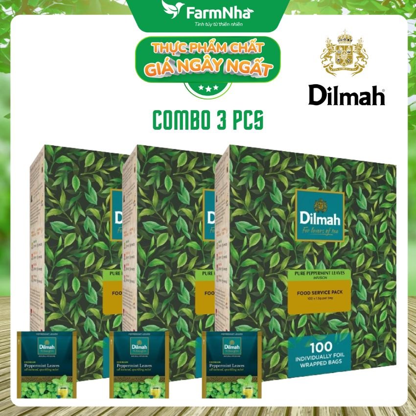 Trà Dilmah Pure Peppermint Túi Lọc 150g 100 Túi x 1.5g (Túi bạc riêng biệt) – Trà Thảo Dược Bạc Hà Tươi Mát