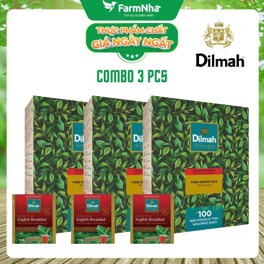 (Combo 3) Trà Dilmah English Breakfast (Buổi Sáng Anh Quốc) Túi Lọc 200g (100 Túi x 2g) – Tuyệt vời để khởi đầu một ngày mới