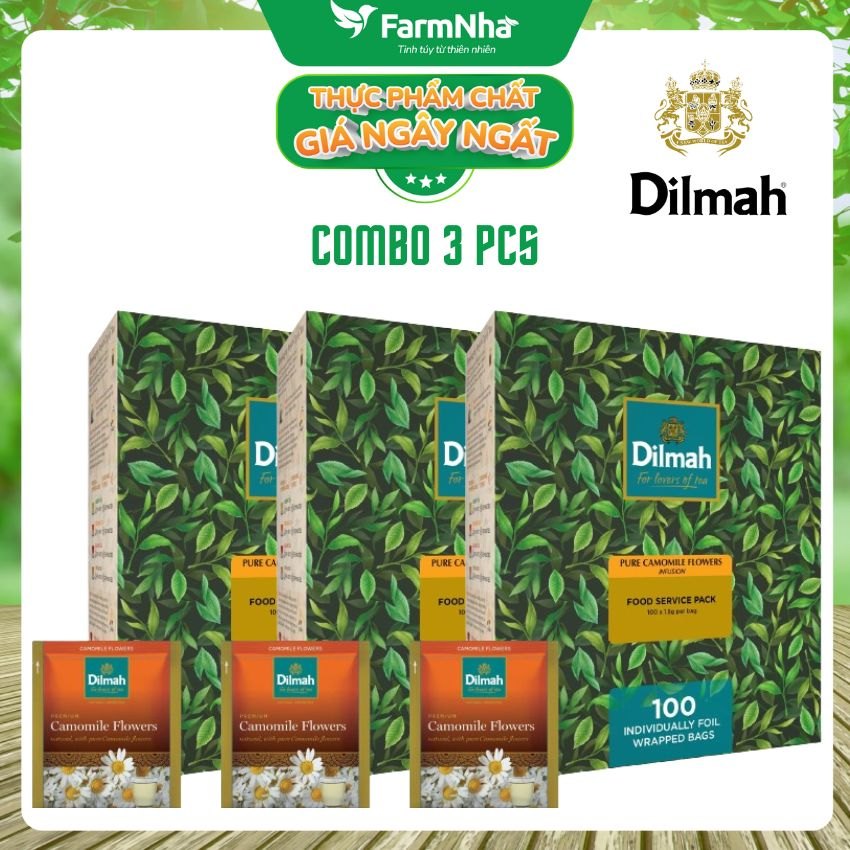 (Combo 3) Trà Dilmah Pure Camomile 150g 100 Túi x 1.5g (Túi Bạc Riêng Biệt) – Thảo Dược từ Hoa Cúc giúp Thư Giãn và Cải Thiện Giấc Ngủ