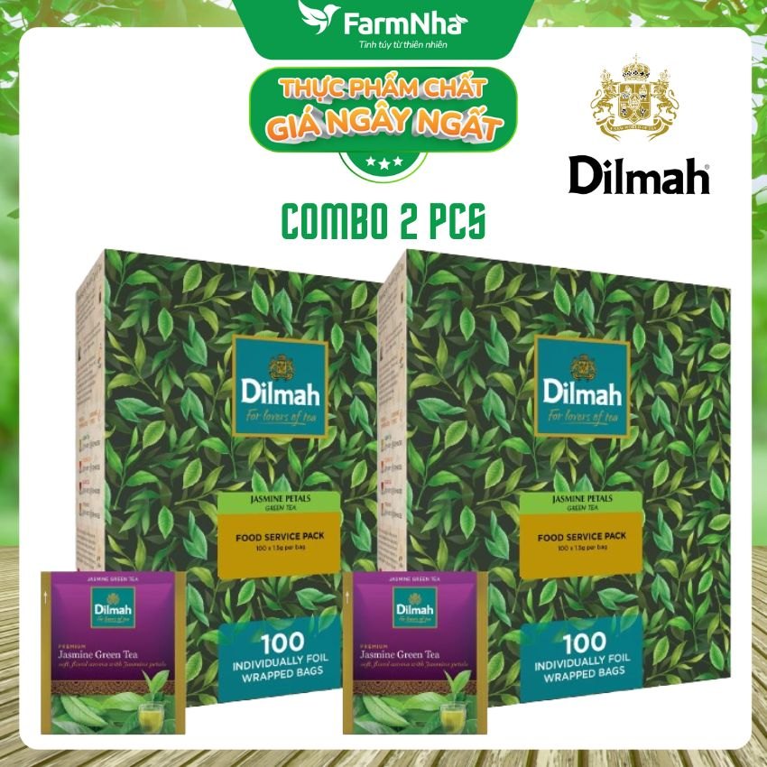 Trà Dilmah Green Tea with Jasmine Petals 150g 100 Túi x 1.5g (Túi Bạc Riêng Biệt) - Hương Hoa Nhài Tự Nhiên Dịu Dàng và Tinh Khiết