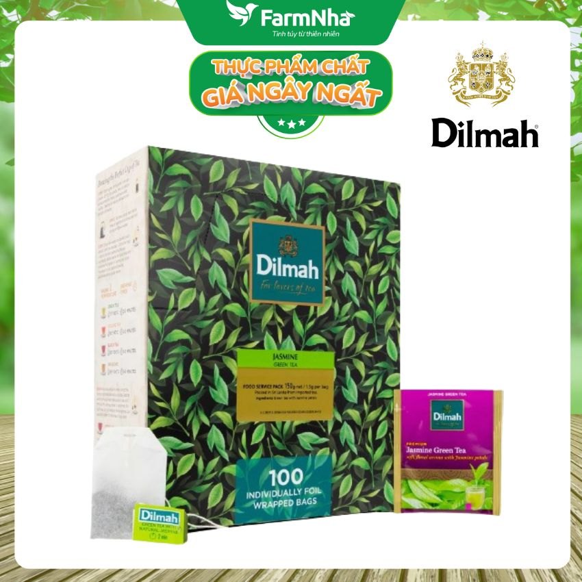 Trà Dilmah Green Tea with Jasmine Petals 150g 100 Túi x 1.5g (Túi Bạc Riêng Biệt) - Hương Hoa Nhài Tự Nhiên Dịu Dàng và Tinh Khiết