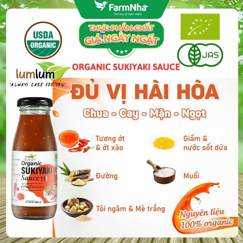 Sốt Sukiyaki hữu cơ 200ml Lumlum: Hương Vị Thái Lan Đậm Đà Từ Nguyên Liệu Hữu Cơ