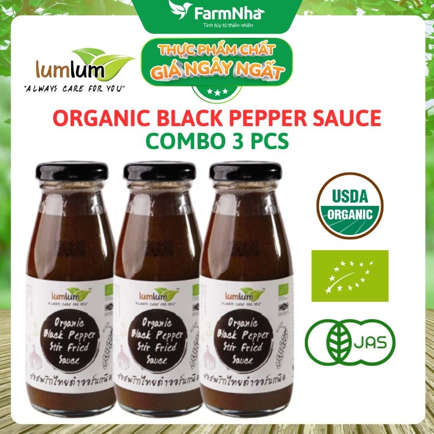 (Combo 3) Sốt Tiêu Đen Hữu Cơ Lumlum 200g – Organic Black Pepper Stir Fried Sauce - Hương Vị Tinh Tế Từ Thái Lan