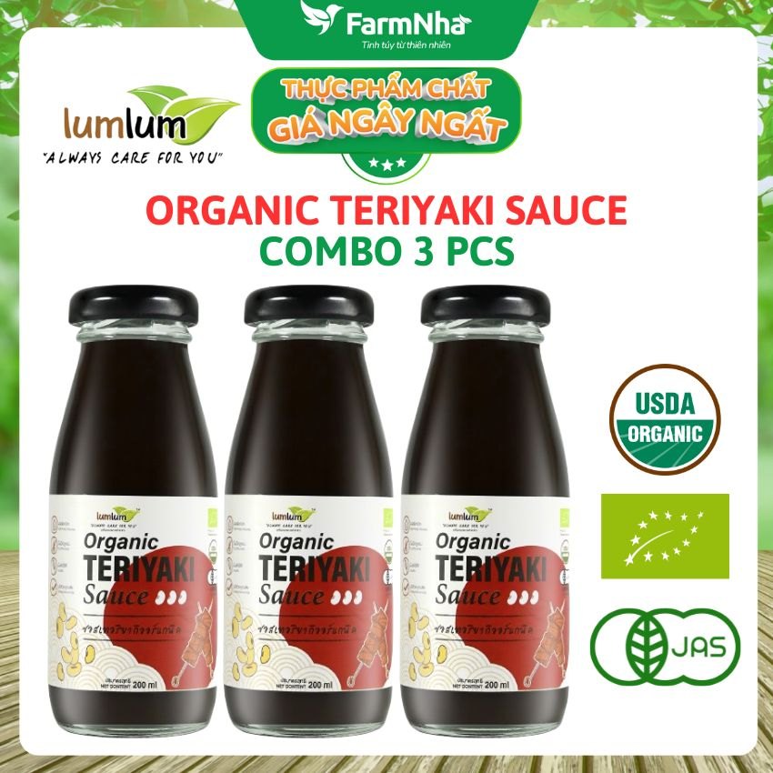 (Combo 3) Sốt Teriyaki Hữu Cơ 200ml Lumlum Organic Teriyaki Sauce - Hương Vị Tinh Tế Từ Thái Lan