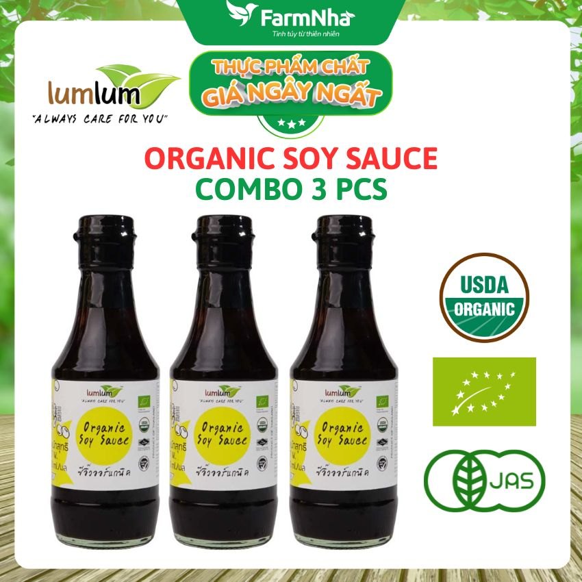 (Combo 3) Nước Tương Đậu Nành Hữu Cơ Lumlum 200ml - Organic Soy Sauce Hương Vị Tự Nhiên Từ Thái Lan