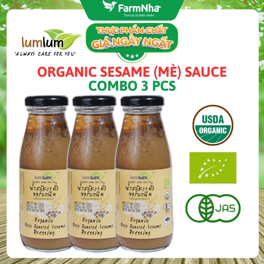 (Combo 3) Sốt Mè Rang Hữu Cơ 175ml Lumlum Organic Deep Roasted Sesame Dressing - Hương Vị Châu Á Tuyệt Hảo