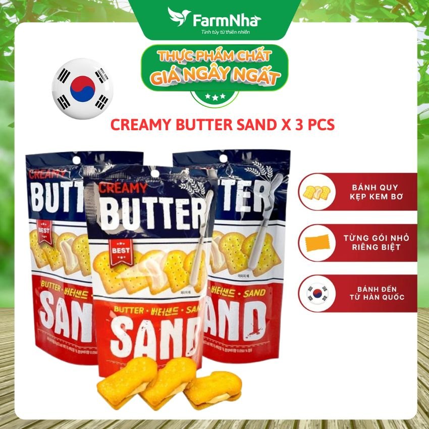 (Combo 3) Bánh Quy Kẹp Kem Bơ Creamy Butter Sand Namu 60gr - Hoàn Hảo Cho Tín Đồ Bánh Ngọt