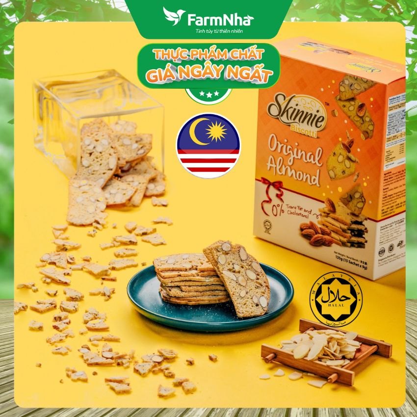 (Combo 3) Bánh Skinnie Biscotti Original Almond 135g - Giòn Tan Hương Vị Hạnh Nhân Nguyên Bản